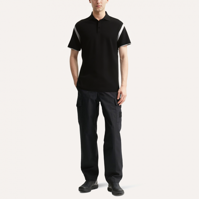 Contrast color elastic breathable men's POLO shirt