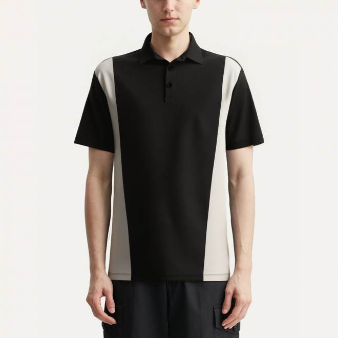 Contrast color patchwork soft men's polo shirt