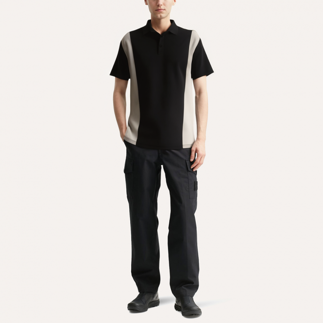 Contrast color patchwork soft men's polo shirt