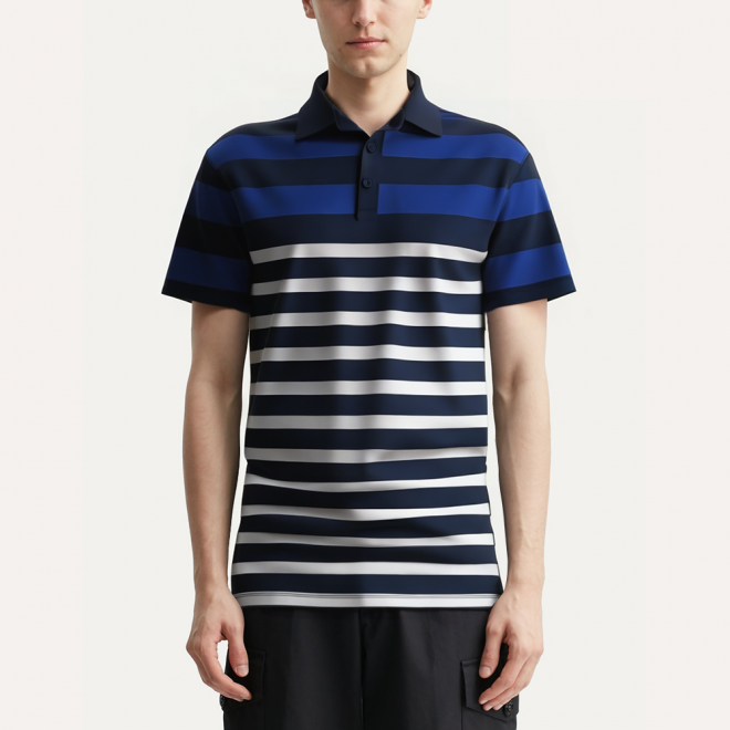 Performance striped breathable men's polo shirt