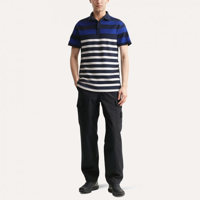 Performance striped breathable men's polo shirt