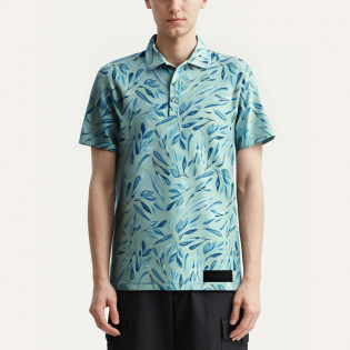 Leaf printed elastic men's polo shirt