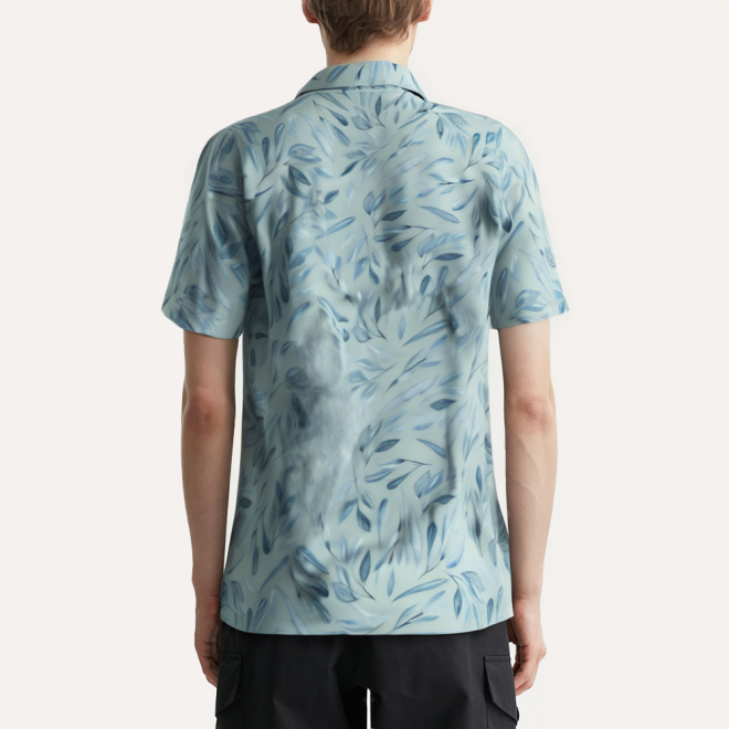 Leaf printed elastic men's polo shirt