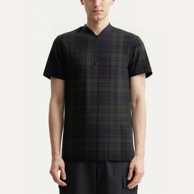 Retro plaid stand collar men's POLO shirt