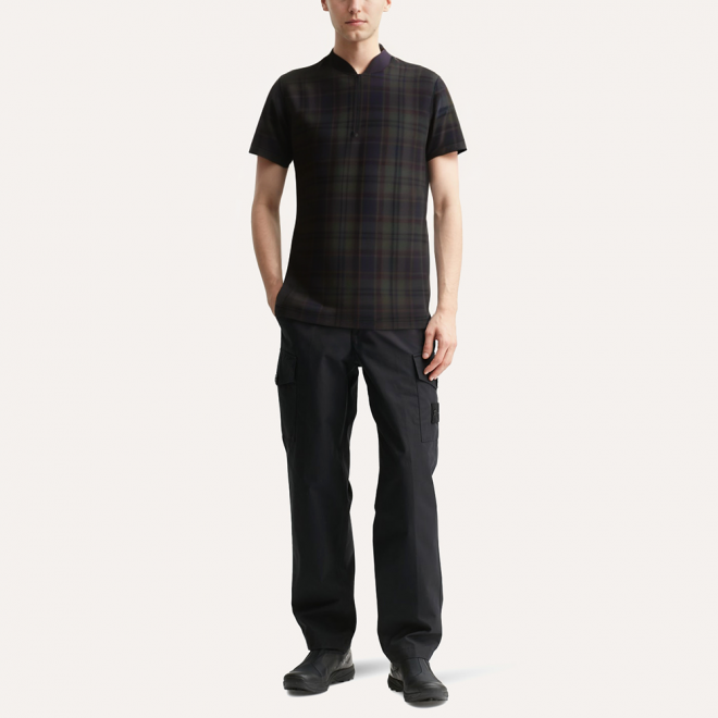 Retro plaid stand collar men's POLO shirt