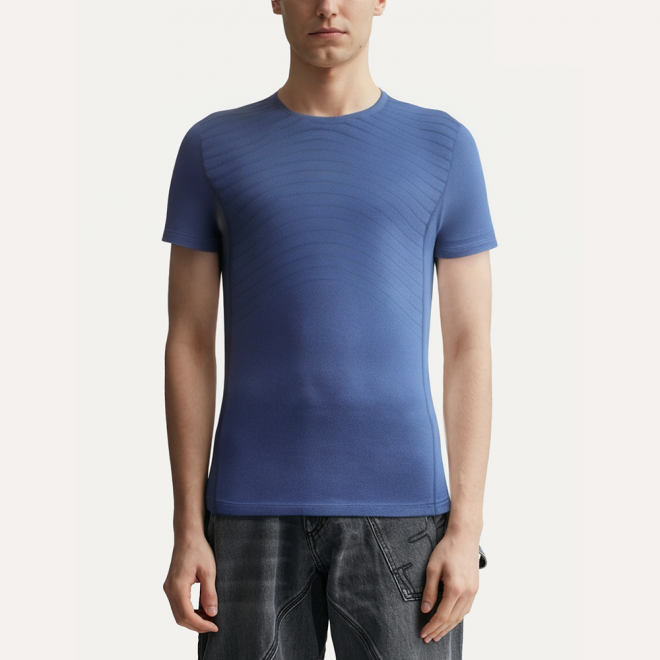 Wave striped round neck men's sports T-shirt
