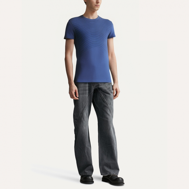Wave striped round neck men's sports T-shirt