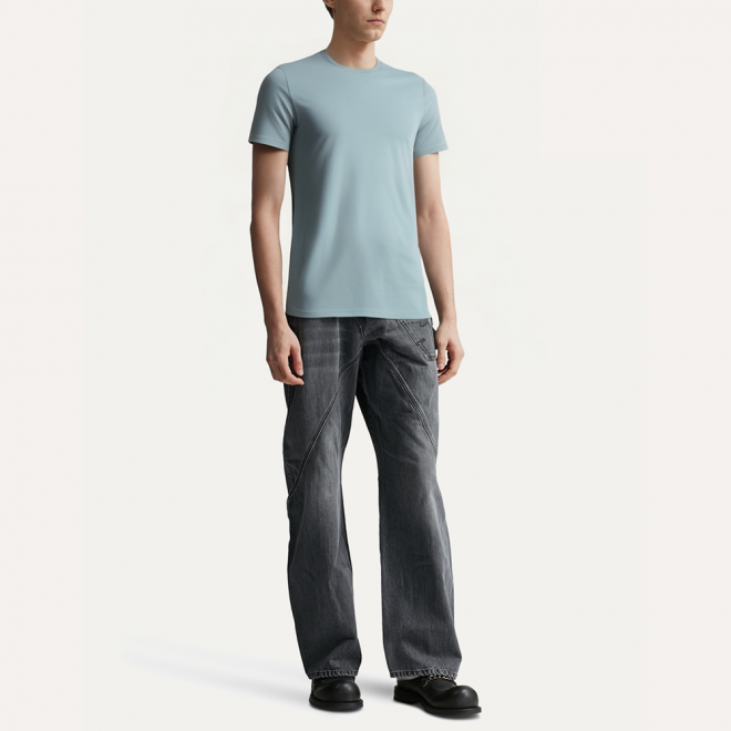 Blue crew neck breathable men's sports T-shirt
