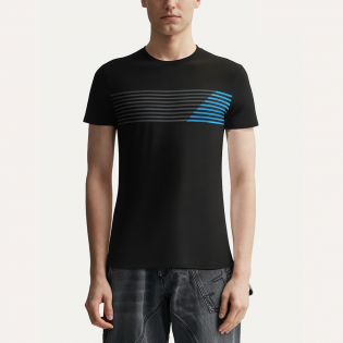 Men's elasticated sports T-shirt with chest stripes