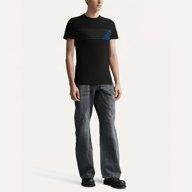 Men's elasticated sports T-shirt with chest stripes