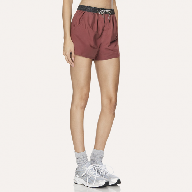 Pink elastic waist women's sports shorts