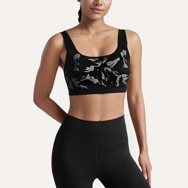 Black high elastic U-neck women's sports bra