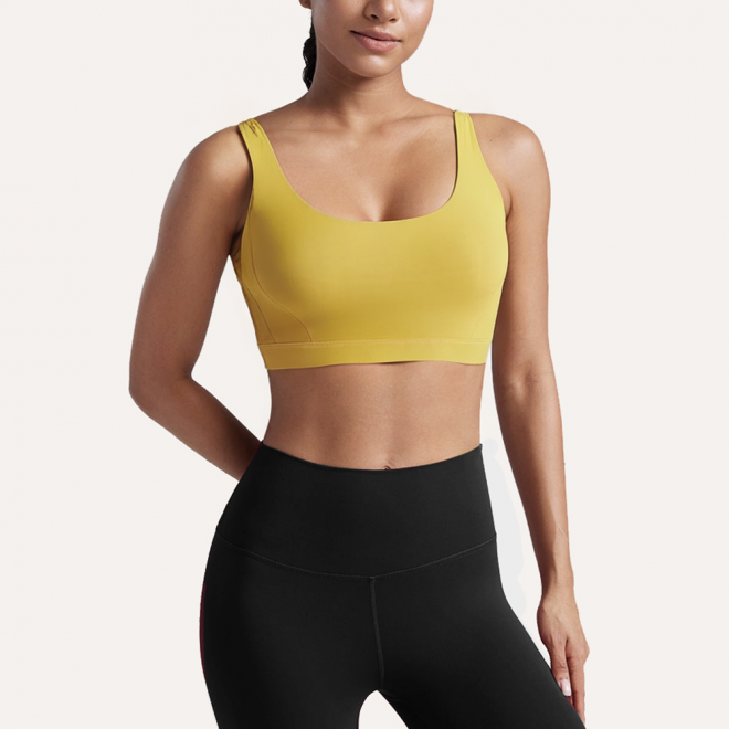 Yellow breathable elastic women's sports bra