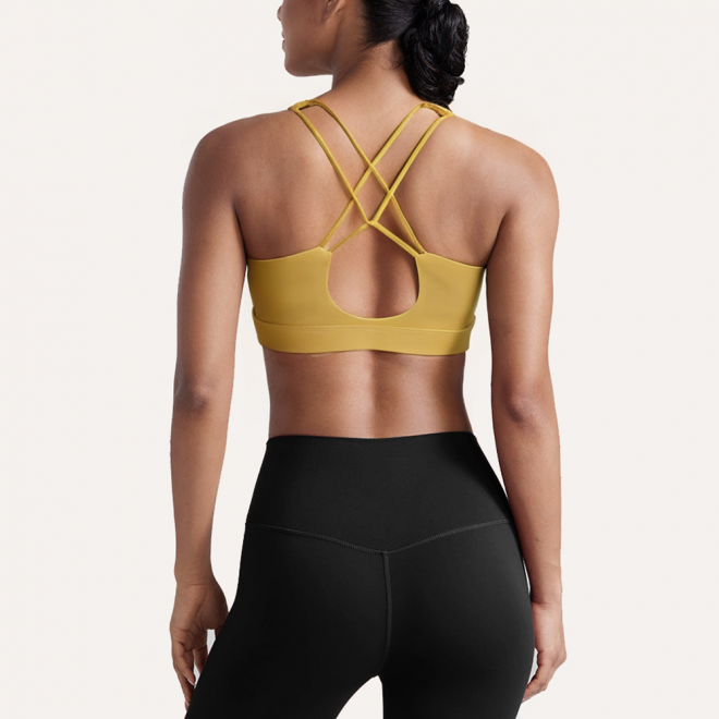 Yellow breathable elastic women's sports bra