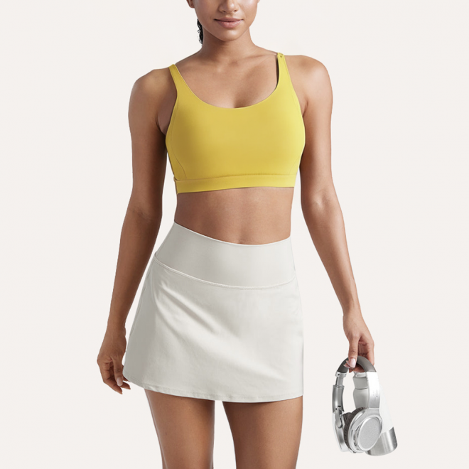 Yellow breathable elastic women's sports bra