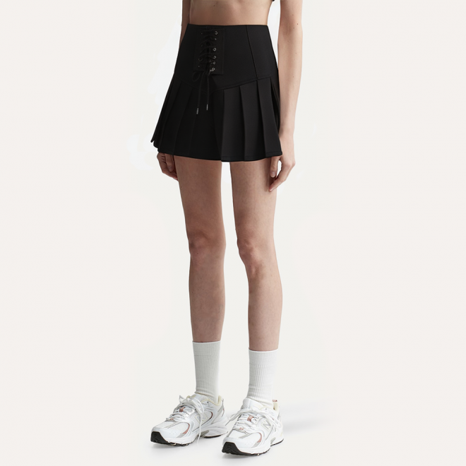Pink lace-up high waist women's short skirt