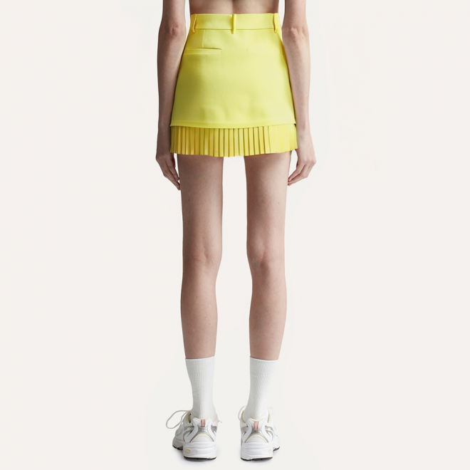 Yellow pleated casual women's short skirt