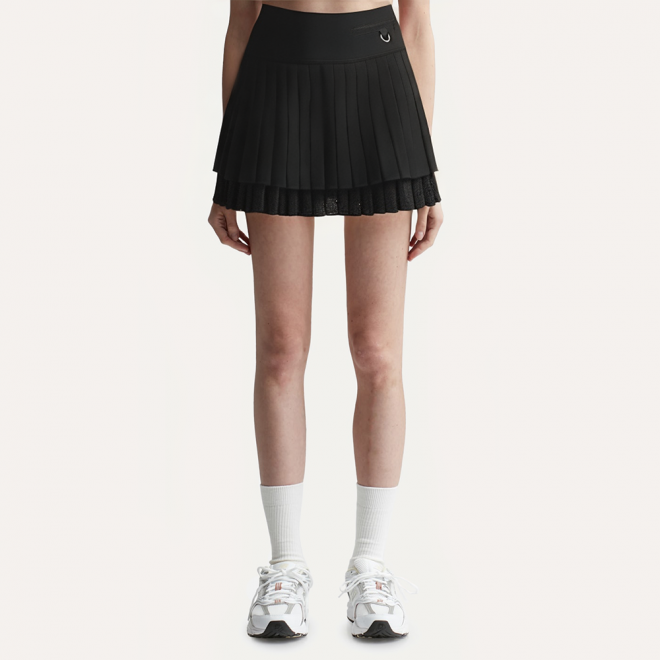 High waisted double pleated women's short skirt