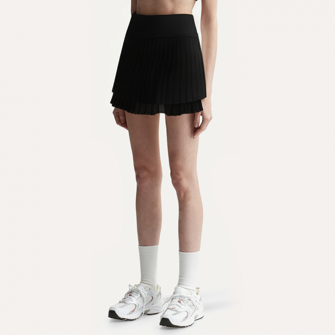 High waisted double pleated women's short skirt