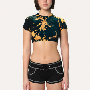 Tie-dye elastic women's sports short sleeves