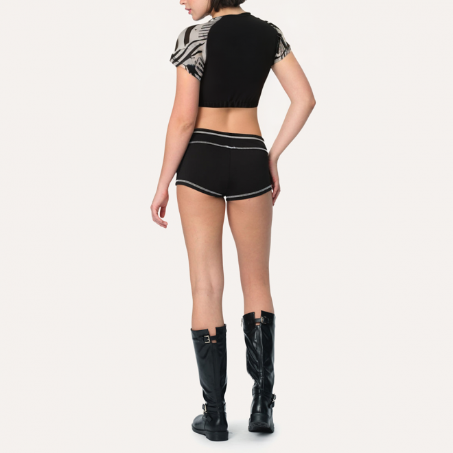 Black midriff-baring women's sports short sleeves