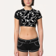 Black elastic printed women's sports short sleeves