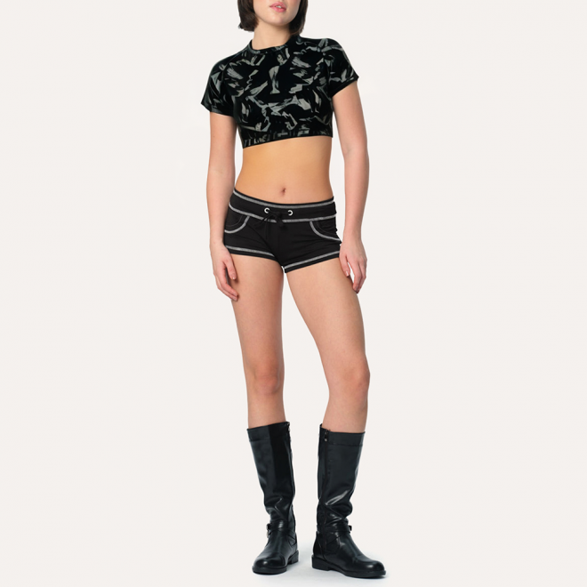 Black elastic printed women's sports short sleeves