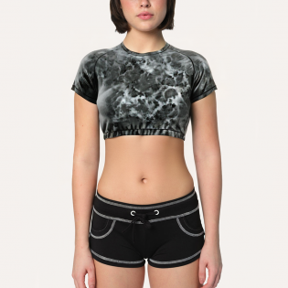 Water pattern printed elastic women's sports short sleeves