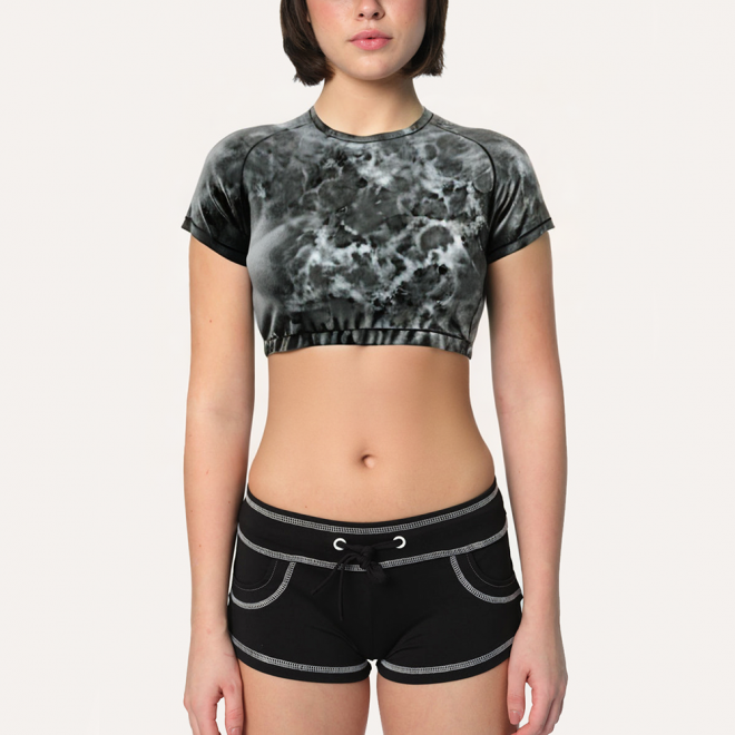 Water pattern printed elastic women's sports short sleeves