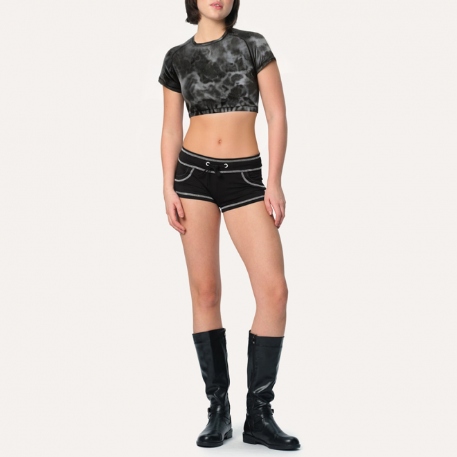 Water pattern printed elastic women's sports short sleeves