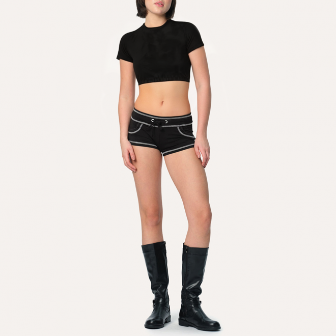 Black tight breathable women's sports short sleeves