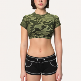 Camouflage sexy navel-baring women's sports short sleeves