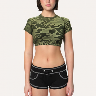 Camouflage sexy navel-baring women's sports short sleeves