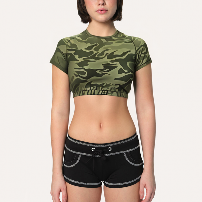 Camouflage sexy navel-baring women's sports short sleeves