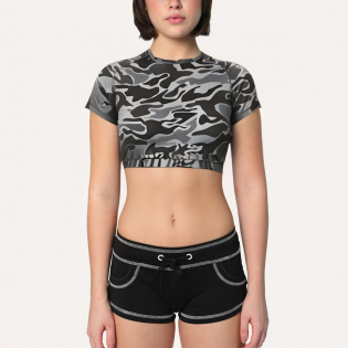 Grey quick-drying navel-baring women's sports short-sleeves