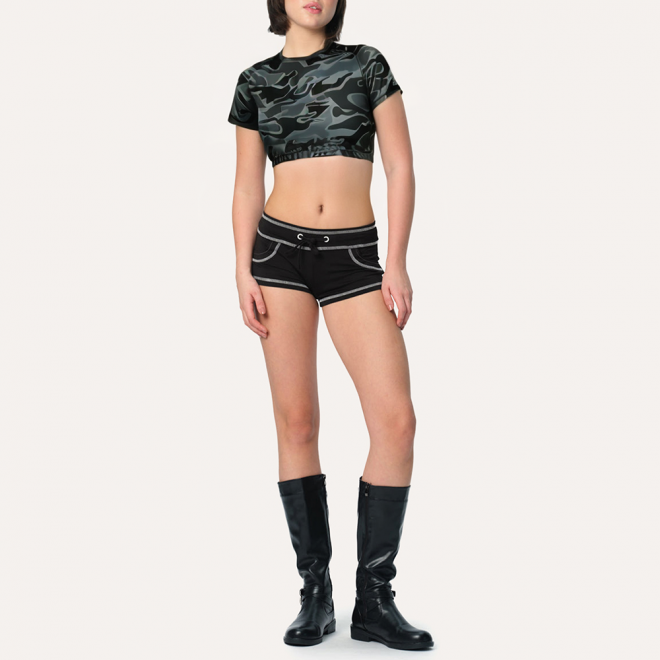 Grey quick-drying navel-baring women's sports short-sleeves