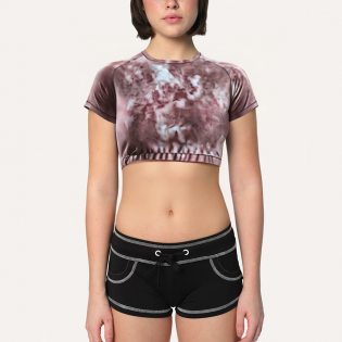 High elastic midriff-baring women's sports short sleeves