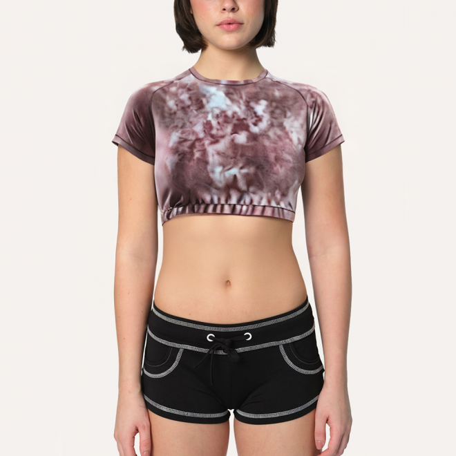 High elastic midriff-baring women's sports short sleeves