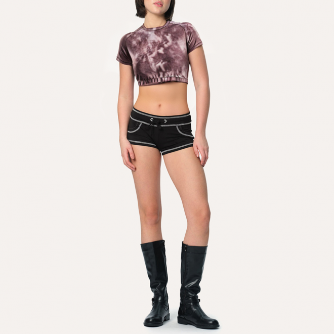 High elastic midriff-baring women's sports short sleeves