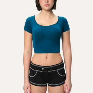 Blue elastic slim fit women's sports short sleeves