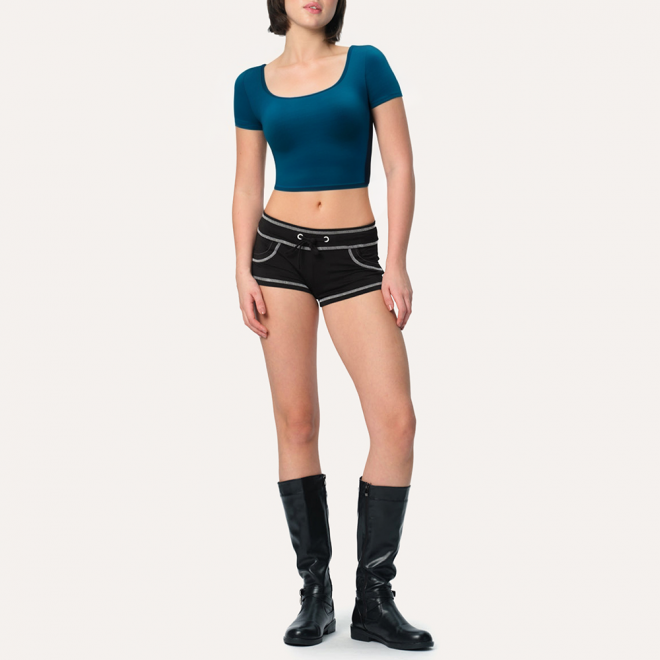 Blue elastic slim fit women's sports short sleeves