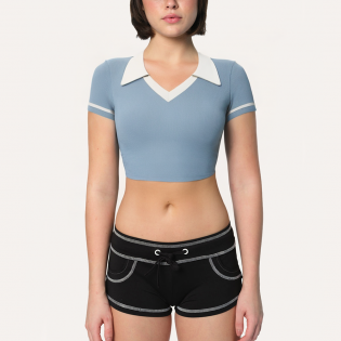 Simple breathable ribbed women's sports short sleeves