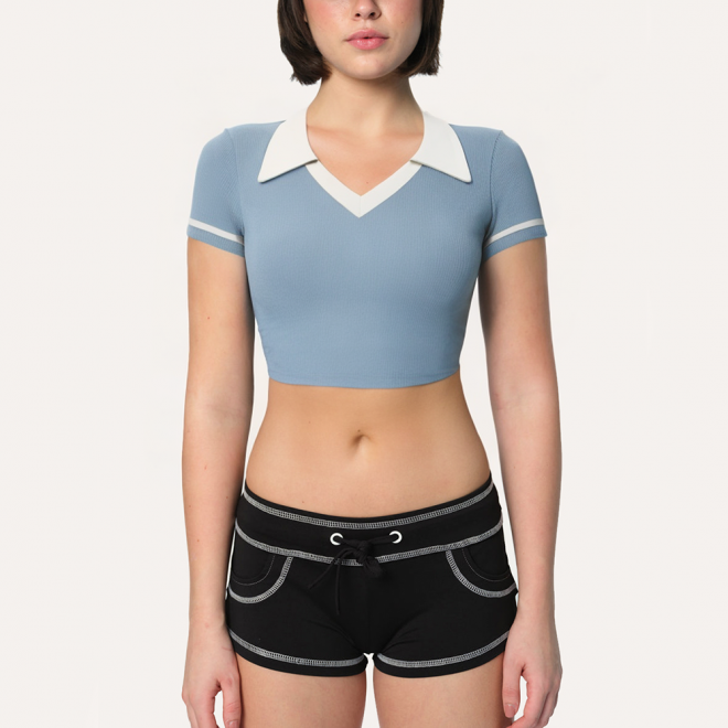 Simple breathable ribbed women's sports short sleeves