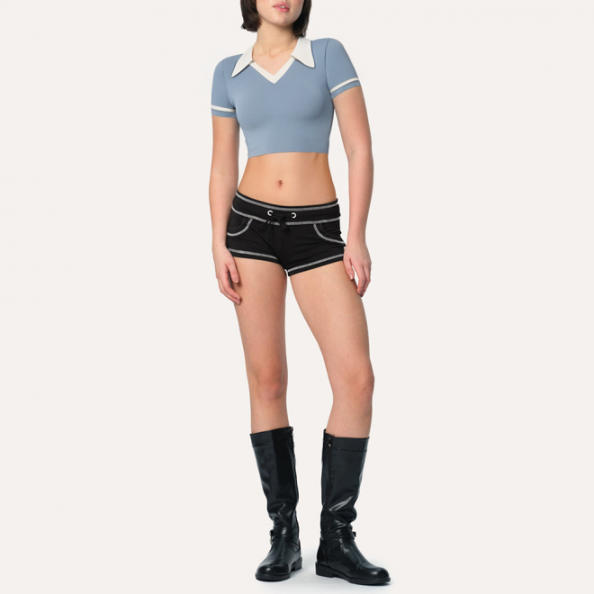 Simple breathable ribbed women's sports short sleeves
