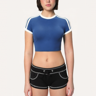 Blue striped slim fit women's sports short sleeves