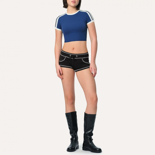 Blue striped slim fit women's sports short sleeves