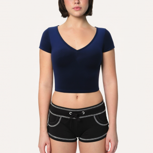 Blue V-neck breathable women's sports short-sleeved