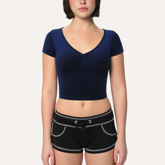 Blue V-neck breathable women's sports short-sleeved