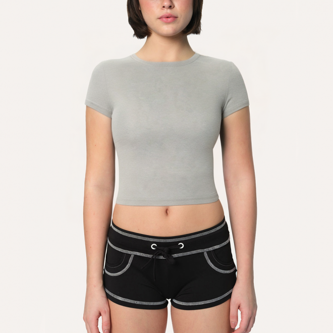 Grey breathable slim fit women's sports short sleeves