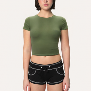 Green elastic slim fit women's sports short sleeves